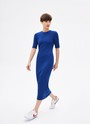 Облегающее платье миди в рубчик (кроёный трикотаж) Синий цвет