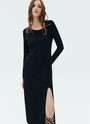 Облегающее платье миди с разрезом (кроеный трикотаж) Черный цвет