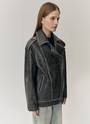 Куртка из натуральной кожи с эффектом "винтаж" Темно-серый цвет
